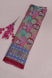 Red Multicolour Natural Crepe Floral Buta Placement Print Fabric with Heavy Ornamental Border for Ethnic Wear Kurti Material - Product Image 5