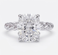 Bague de fiançailles solitaire pour femme en or blanc 14 carats avec diamant ovale de 2,5 carats cultivé en laboratoire certifié IGI et bande torsadée