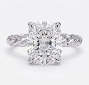 แหวนเพชรทรงรี 2.5 กะรัต เพาะเลี้ยงในห้องปฏิบัติการ รับรองโดย IGI สำหรับผู้หญิง แหวนหมั้นทองคำขาว 14K ดีไซน์เกลียวเชือก ประดับเพชรเม็ดเดี่ยว - Product Image 1