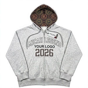 Sudadera con capucha y cremallera para hombre OEM, con estampado de letras, gris, forro polar grueso, 100% algodón, 450 g, logotipo personalizado, Micah Legend - Product Image 1