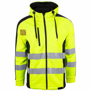 เสื้อแจ็คเก็ตสะท้อนแสงสำหรับทำงาน สีเหลืองสะท้อนแสงสำหรับผู้ชาย พร้อมฮู้ดและแถบสะท้อนแสง - Product Image 1
