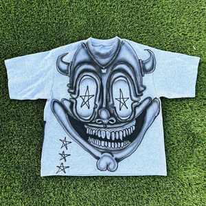 THRIFTYWITHASTAR Men's <b>White</b> Cartoon Star Print <b>T</b>-<b>Shirt</b> Short Sleeve O-<b>Neck</b> Street Style Regular Fit Cotton Jersey - Product Image 3
