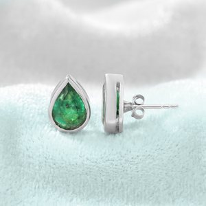 Wholesale 9k Yellow Gold Natural Pear <b>Emerald</b> Bezel Set Stud Earrings Memoria Jewels - Product Image 3