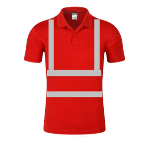 Camiseta Reflectante Roja para Hombre, Manga Corta, Estilo Ropa de Trabajo, Transpirable, Tejido de Poliéster, Corte Regular, Color Sólido, Secado Rápido - Product Image 1