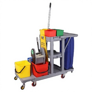 <b>Plastic</b> Double Bucket Foldable Cleaning <b>Trolley</b> with Mop Wringer and Wheels for Hotel Office Commercial Use - Product Image 1