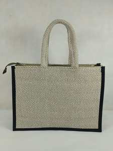 Luxury Geometric Pattern Canvas Tote Bag with Zipper Closure <b>Large</b> Capacity <b>Black</b> Trim Comfortable Handles Reusable Eco-Friendly - Product Image 1
