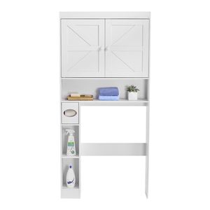Mobiletto Salvaspazio Sopra il WC, Altezza 171 cm, Organizer per Bagno e Spa con Doppia Anta e Ripiano Regolabile, in MDF e Acciaio - Product Image 1