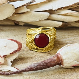 Trendy Latest Design Garnet <b>Statement</b> <b>Ring</b> Ethnic Brass Jewelry For Women 18k Gold Plated Tribal Design Handmade Wholesale <b>Ring</b> - Product Image 1