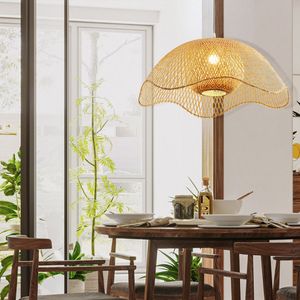 Bamboo Pendant Light Handcrafted Woven Design Eco-Friendly Material Cold White <b>Lighting</b> Modern DIY for Indoor Home Cafe <b>Decor</b> - Product Image 6