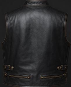 Veste en cuir noir à boucle, col montant, fermeture éclair, vêtement d'extérieur - Product Image 5
