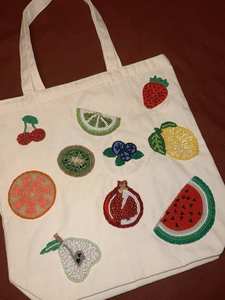 Embroidered Fish Canvas Tote Bag <b>Large</b> Capacity Jute Fabric Shoulder Handbag Women Beach Travel Purses Daily Use Grocery Carrier - Product Image 6