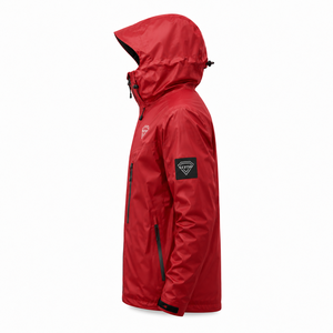 OXYTAG Men's <b>Red</b> <b>Waterproof</b> Hooded <b>Jacket</b> Sporty Style with Zipper Closure and Brand Logo Front Wholesale Rate OEM Custom - Product Image 3