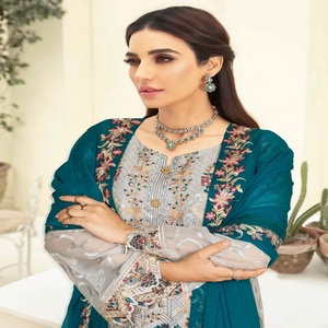 Ramsha Vol N-3 mousseline de soie brodée lourde trois pièces Punjabi costumes longue Maxi robe Eid robes pour les femmes tenue de fête - Product Image 3