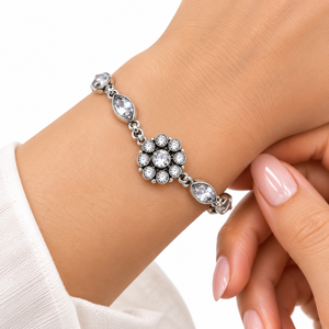 Última Colección ARTS JEWELS, Brazalete Étnico con Cuentas de Flores Plateadas en Plata Antigua con Circonita Cúbica Tallada, para Compromiso de Mujer - Product Image 2