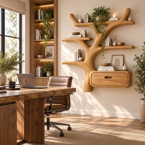 Étagère murale en bois Luxali, contemporaine, unique, faite à la main, avec plusieurs étagères et tiroirs pour la maison, le bureau, la salle d'étude et le salon - Product Image 3