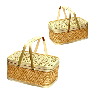 Panier-cadeau en bambou personnalisable, panier à fruits avec couvercle et poignée durable, décoration d'intérieur, artisanat vietnamien - Product Image 1