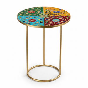 Table-tabouret de luxe en os jaune incrusté – Meuble artisanal de caractère, ottoman - Product Image 2