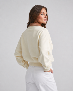 Sweat-shirt brodé demi-zip pour femme Silk Road, col rabattu, motif uni, style décontracté, idéal pour l'été, anti-boulochage - Product Image 5