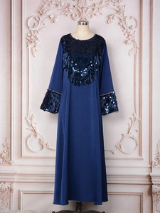 Abaya Elegante con Lentejuelas y Cuello Redondo para Mujer Musulmana, Vestido Holgado para Eid y Ramadán, Estilo Kaftan, Dubai, Arabia Saudita - Product Image 2