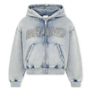 ชุดเซ็ตแทรคสูทผ้าเฟรนช์เทอร์รี่แบบย้อมสีเอซิดสั่งทำพิเศษ เสื้อฮู้ดซิปและกางเกงขายาวทรงบานประดับโลโก้แบรนด์ด้วยคริสตัล น้ำหนักเบา สไตล์สตรีทแวร์ - Product Image 3