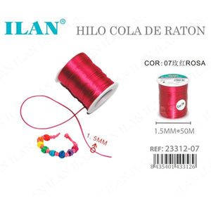 Cordoncino a coda di topo ILAN 1,5 mm x 50 m in poliestere rosa per la creazione di gioielli - Product Image 3