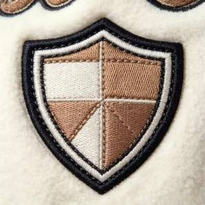 Knights Embroidered Varsity <b>Jacket</b> Men's <b>Fleece</b> PU Leather Sleeve Preppy Style Autumn Thick Sherpa <b>Lining</b> Turn-down Collar - Product Image 4