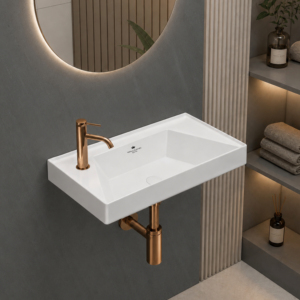 Lavabo mural rectangulaire moderne en céramique, avec robinet monotrou, capacité 12L, facile à nettoyer, écologique, pour hôpitaux et hôtels, blanc - Product Image 1