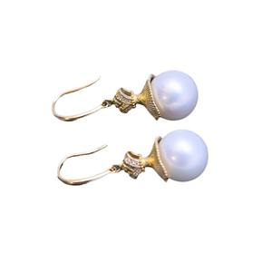 Boucles d'oreilles pendantes en argent S925 avec perles rondes blanches de 11 à 12 mm - Lumière intense, sans défaut, ensemble complet - Product Image 5