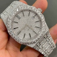 Jam Tangan Mewah Full Iced Out 41MM Berlian Moissanite Baja Tahan Karat Otomatis Tampilan Tanggal Hip Hop Pria Pave Wristwatch