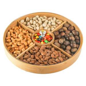 Round Wooden Dry Fruit <b>Box</b> with Glass Lid 4 Compartment Nut Serving Tray Handcrafted Wood <b>Snack</b> Storage Case Luxury Gift Ware - Product Image 3