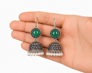 Wholesale Supplier Multi Gemstone Jhumka <b>Earrings</b> | Oxidized Pearl Dome <b>Dangle</b> <b>Earrings</b> for Women - Product Image 5