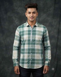 Chemise décontractée à carreaux pour homme, col rabattu, boutonnée, manches longues, vert à carreaux - Product Image 5