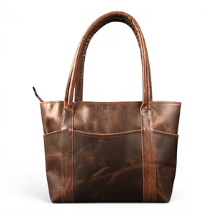 Sac fourre-tout en cuir véritable marron uni pour femme, création d'artiste, 16 pouces, sac à main à bandoulière, plusieurs poches, doublure en coton, fermeture éclair - Product Image 1