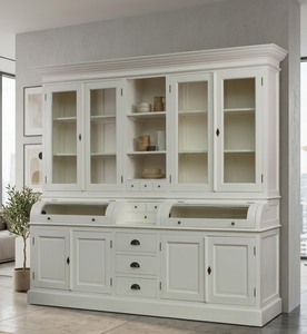 Large Eco-Friendly Durable Solid Wood Farmhouse Design <b>Storage</b> <b>Cabinet</b> Natural <b>White</b> Finish Compartments for Home Organization - Product Image 3