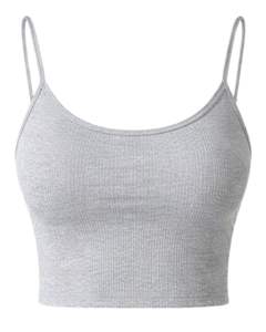 Ensemble décontracté deux pièces gris clair pour femme : crop top côtelé à fines bretelles et short à cordon de serrage – Vente en gros fabricant - Product Image 2