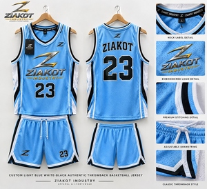 Venta al por Mayor Directa de ZIAKOT INDUSTRY, Jersey de Baloncesto Retro Personalizado Azul Claro y Blanco Auténtico - Product Image 4