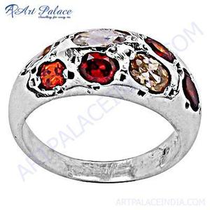 Bague en argent 925 Art Palace, style vintage, avec pierres précieuses multicolores serties en clos, unisexe, pour un usage quotidien - Product Image 3