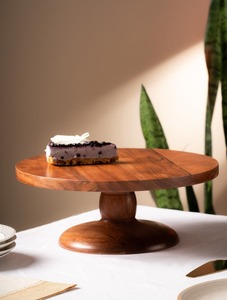 Support à gâteau artisanal en bois écologique antiadhésif, structure détachable, finition foncée, style rustique pour mariage, support de dessert de ferme - Product Image 1