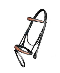 Brida de cuero para caballo con ceñidor frontal y costuras marrones, equipo de equitación TAK Equestrian HB1902 - Product Image 1
