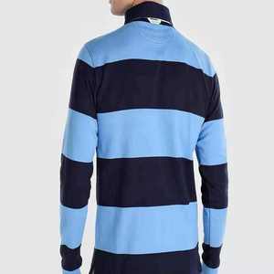 เสื้อโปโลแขนยาวลายทางสำหรับผู้ชาย สีกรมท่าและสีฟ้าอ่อน ทรงลำลอง - Product Image 2