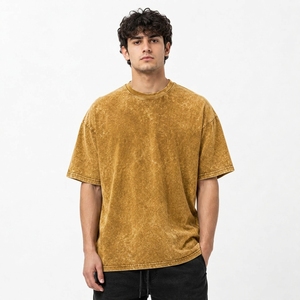 เสื้อยืดคอตตอนทรงโอเวอร์ไซส์ ย้อมสีแบบ Stone Washed หนานุ่ม ทรงหลวม ไหล่ตก สไตล์วินเทจ ซีดจาง  รักษ์โลก ใส่สบาย สตรีทแวร์ - Product Image 1
