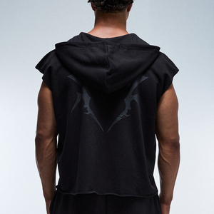 Pullover <b>Hoodie</b> Men's <b>Sleeveless</b> Polyester/Cotton Casual Style Hooded Top With Pocket Detail Soft Fabric Relaxed Fit Street Wear - Product Image 2