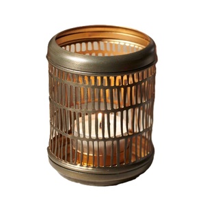 Brass <b>Tea</b> <b>Light</b> <b>Holder</b> With Vertical Slit Design Heat Resistant Home Decoration Lantern Flameless Votive <b>Holder</b> Decor - Product Image 1