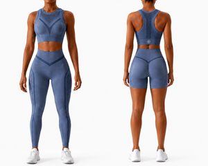 Ropa Deportiva al por Mayor, Conjuntos de 2 Piezas de Cintura Alta, Sólidos, Sin Costuras, Transpirables, para Gimnasio, Yoga, Shorts y Brasier - Product Image 1
