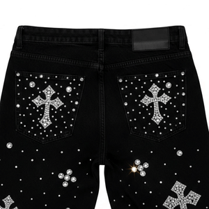 โรงงานผลิตกางเกงยีนส์ขาสั้นประดับเพชรจำนวนมาก รับผลิตแบบ OEM จัดหาสินค้าทั่วโลกสำหรับผู้ค้าปลีก ผู้ค้าส่ง และผู้จัดจำหน่าย - Product Image 5