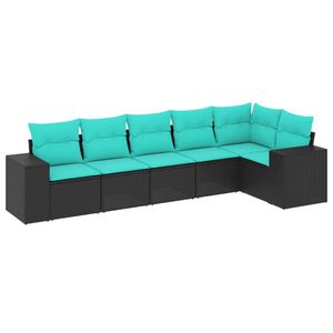 Set di divani da giardino in polyrattan nero da 6 pezzi con cuscini, mobili da esterno - Product Image 2