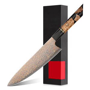 Cuchillo de chef para exteriores con diseño de cobre damasco y mango de madera premium para viajes, catering y cocinas de camping. - Product Image 5