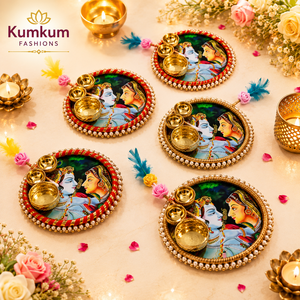 Trending Indian Haldi Kumkum Platter Holder Navratri Puja Plate Diwali Gift Handcrafted Puja Plater Religious Roli Decoration - Product Image 2