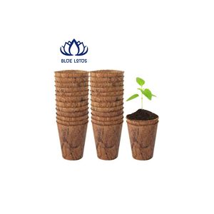Pot en fibre de coco écologique Blue Lotus, très demandé |   Pot de fleurs rond biodégradable, style farmhouse classique, pour plantes et fleurs - Product Image 1