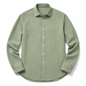 Men's Solid Single Breasted Turn-down Collar Long Sleeve Breathable Woven Plain Dyed 140g Polyester Business Casual <b>Summer</b> <b>Shirt</b> - Product Image 5